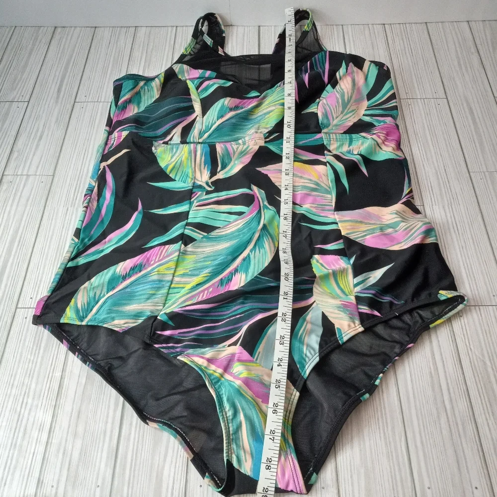 Torrid Summer Leaves Mesh High Neck One Piece Swimsuit